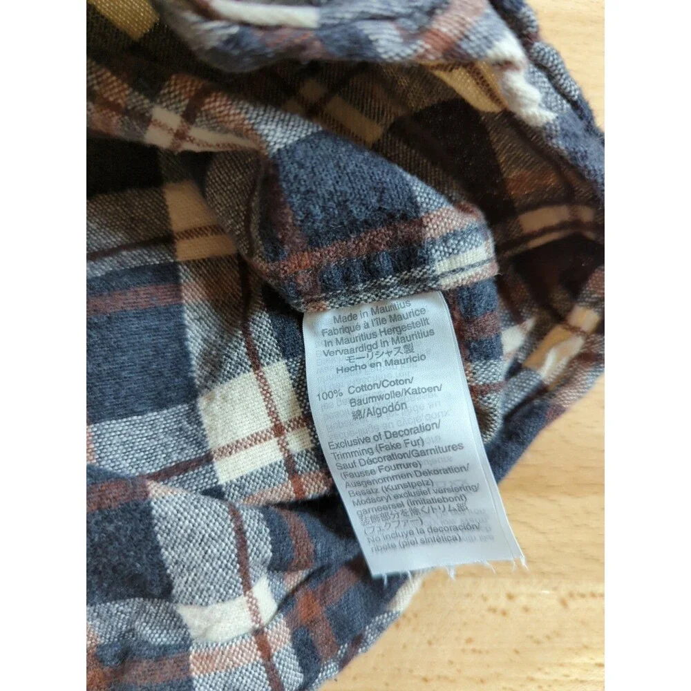 J Crew Elbow Patch Flannel Shirt Men’s Large White Brown Blue Plaid Flex